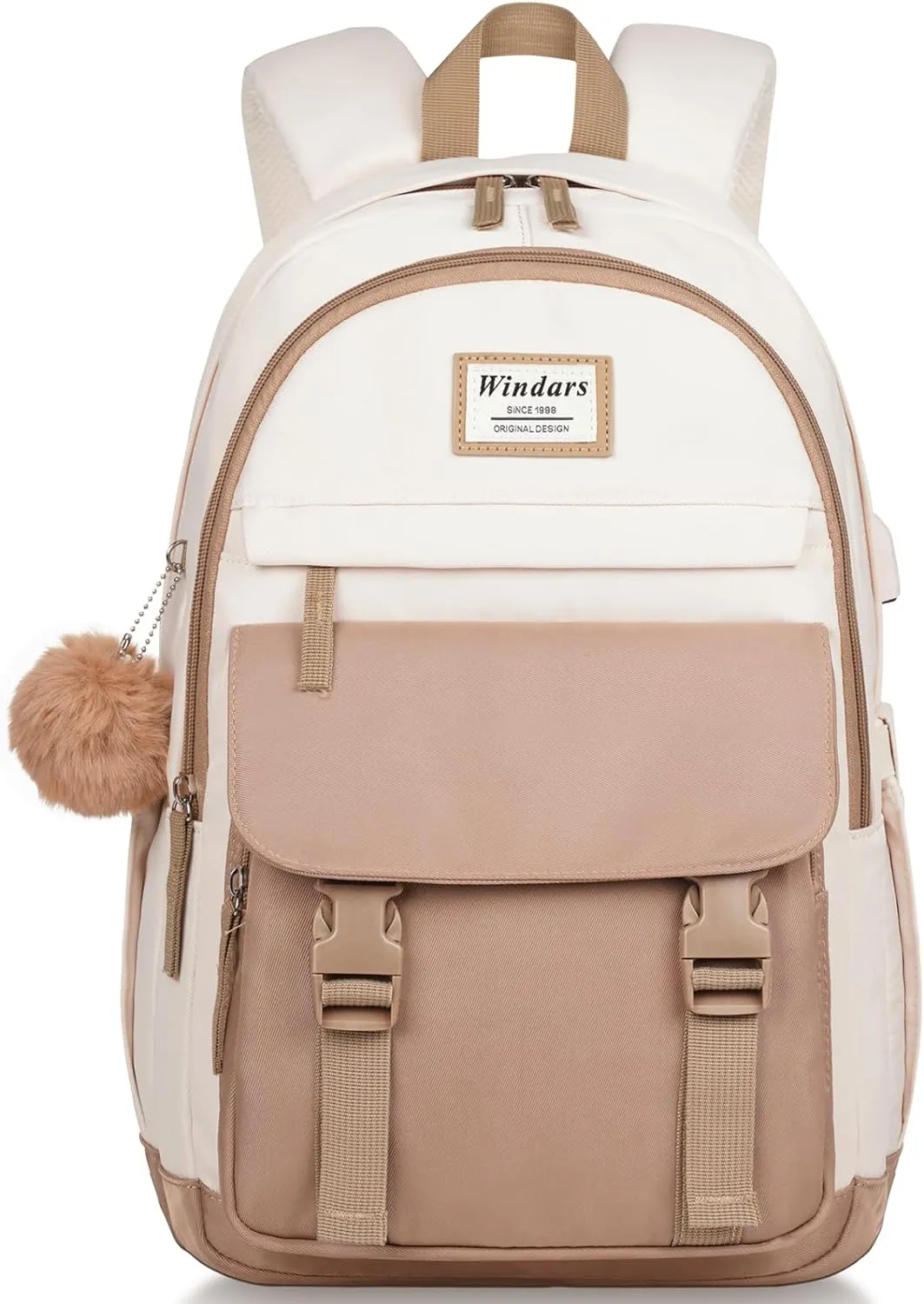 School Backpack for Teen Girls, Cute College Backpacks for Women Students Aesthetic Bookbag Large 15.6 Inch Laptop Bag Middle School Travel Back Pack (Khaki Beige)
