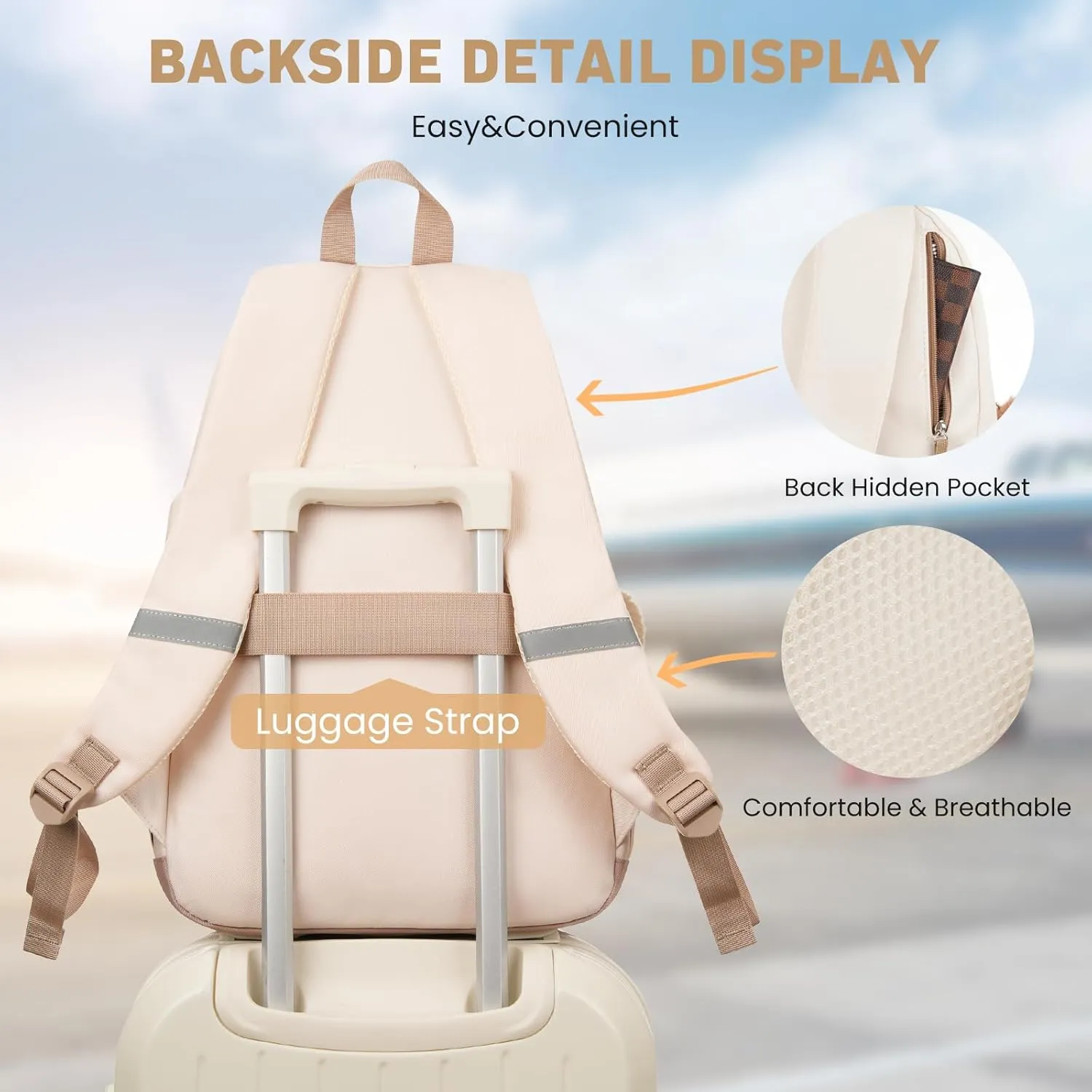 School Backpack for Teen Girls, Cute College Backpacks for Women Students Aesthetic Bookbag Large 15.6 Inch Laptop Bag Middle School Travel Back Pack (Khaki Beige)