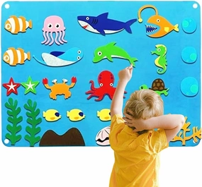 Sea Animals Felt Story Board Set,Preschool Educational Flannel Play Mat,Ocean Creatures Interactive Early Learning and Storytelling Kit Wall Hanging Gift for Toddlers Boys Girls (Ocean A)