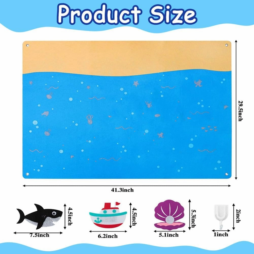 Sea Animals Felt Story Board Set,Preschool Educational Flannel Play Mat,Ocean Creatures Interactive Early Learning and Storytelling Kit Wall Hanging Gift for Toddlers Boys Girls (Ocean A)