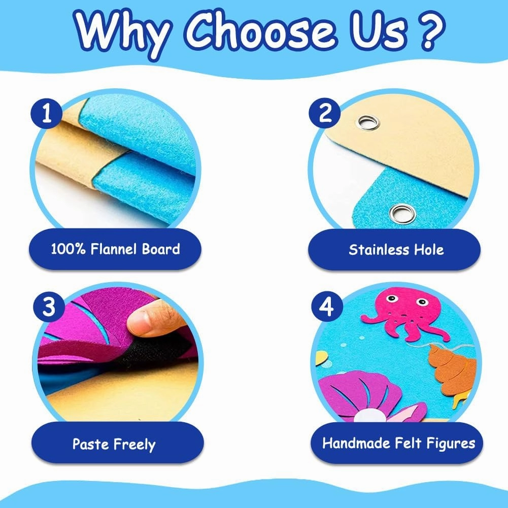 Sea Animals Felt Story Board Set,Preschool Educational Flannel Play Mat,Ocean Creatures Interactive Early Learning and Storytelling Kit Wall Hanging Gift for Toddlers Boys Girls (Ocean A)