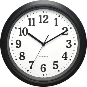 Sealed Waterproof Wall Clock, Silent Non-Ticking Battery-Operated Quartz Round Clock, Suitable for Patio, Pool, Bathroom Wall Decoration(12" Black)