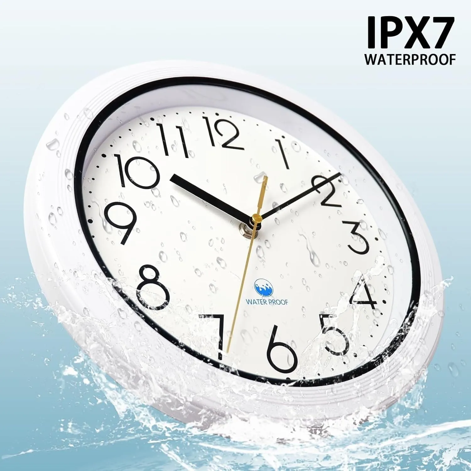 Sealed Waterproof Wall Clock, Silent Non-Ticking Battery-Operated Quartz Round Clock, Suitable for Patio, Pool, Bathroom Wall Decoration(12" Black)
