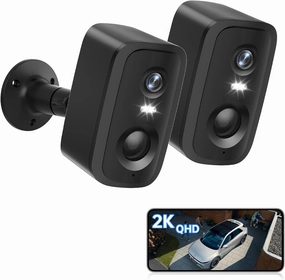 Security Cameras Wireless Outdoor,2.4GHz WiFi Security Camera Outdoor 2K Battery Powered Cameras for Home Security,AI Motion Detection,Color Night Vision,2-Way Audio,Waterproof,2 Pack