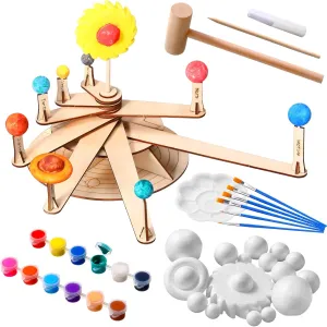 Seenelling Solar System Model Kit Foam Ball Crafts Set Includes 16 Mixed Sized Foam Balls 12 Color Pigments 6 Painting Brushes 1 Palette 1 Mallet for DIY Projects