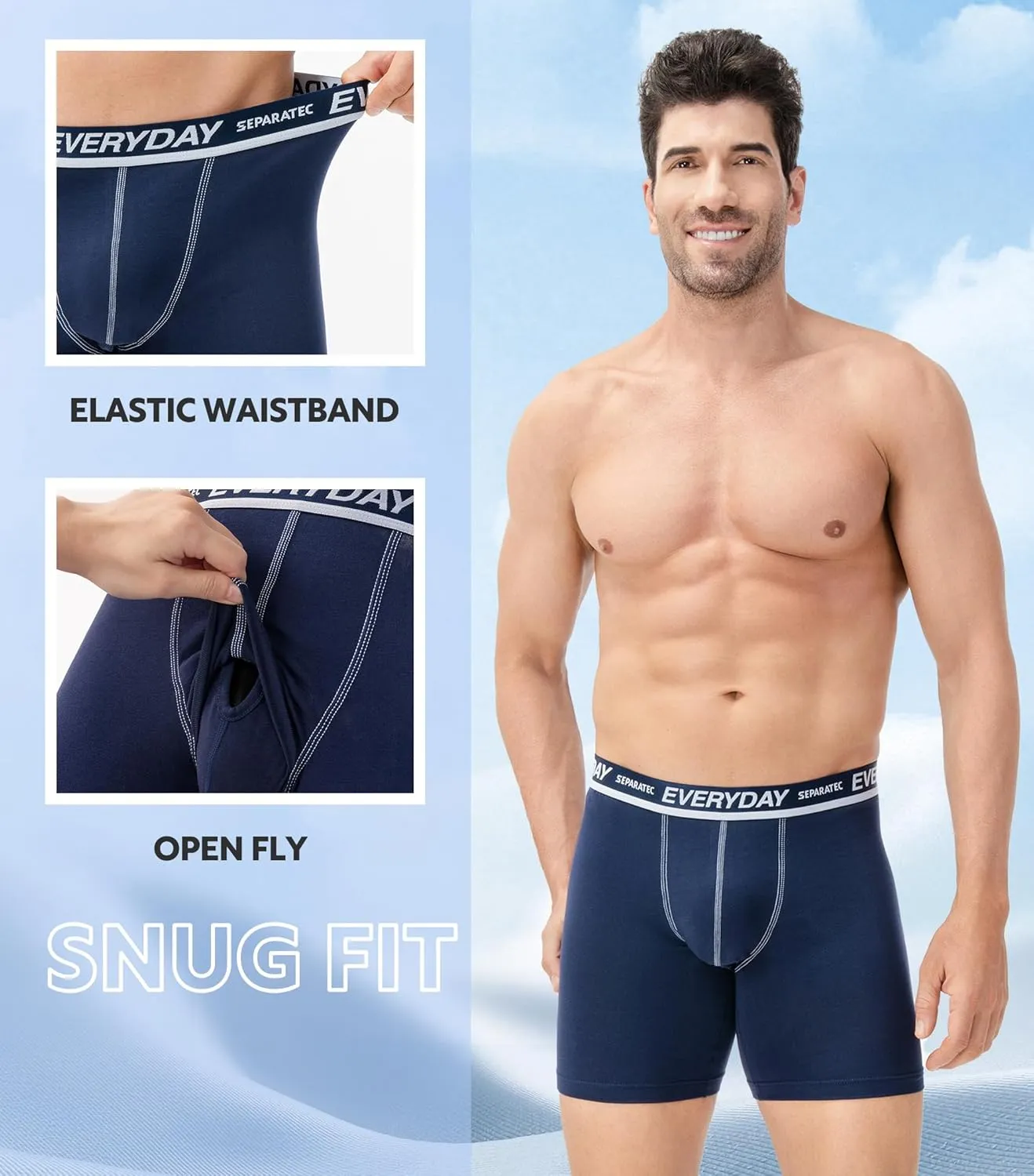 Separatec Cotton Dual Pouch Men's Underwear Comfortable Soft Breathable Everyday Boxer Briefs for men 7 Pack