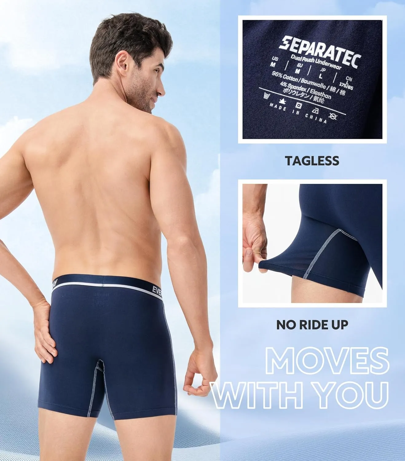 Separatec Cotton Dual Pouch Men's Underwear Comfortable Soft Breathable Everyday Boxer Briefs for men 7 Pack