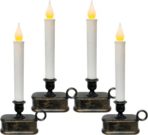 Set of 4 Battery Operated LED Window Candles, Dusk to Dawn Light Sensor, Flicker Flame Bronze Base, 10 Inch Flameless Taper Candles for Table, Bedroom, Christmas