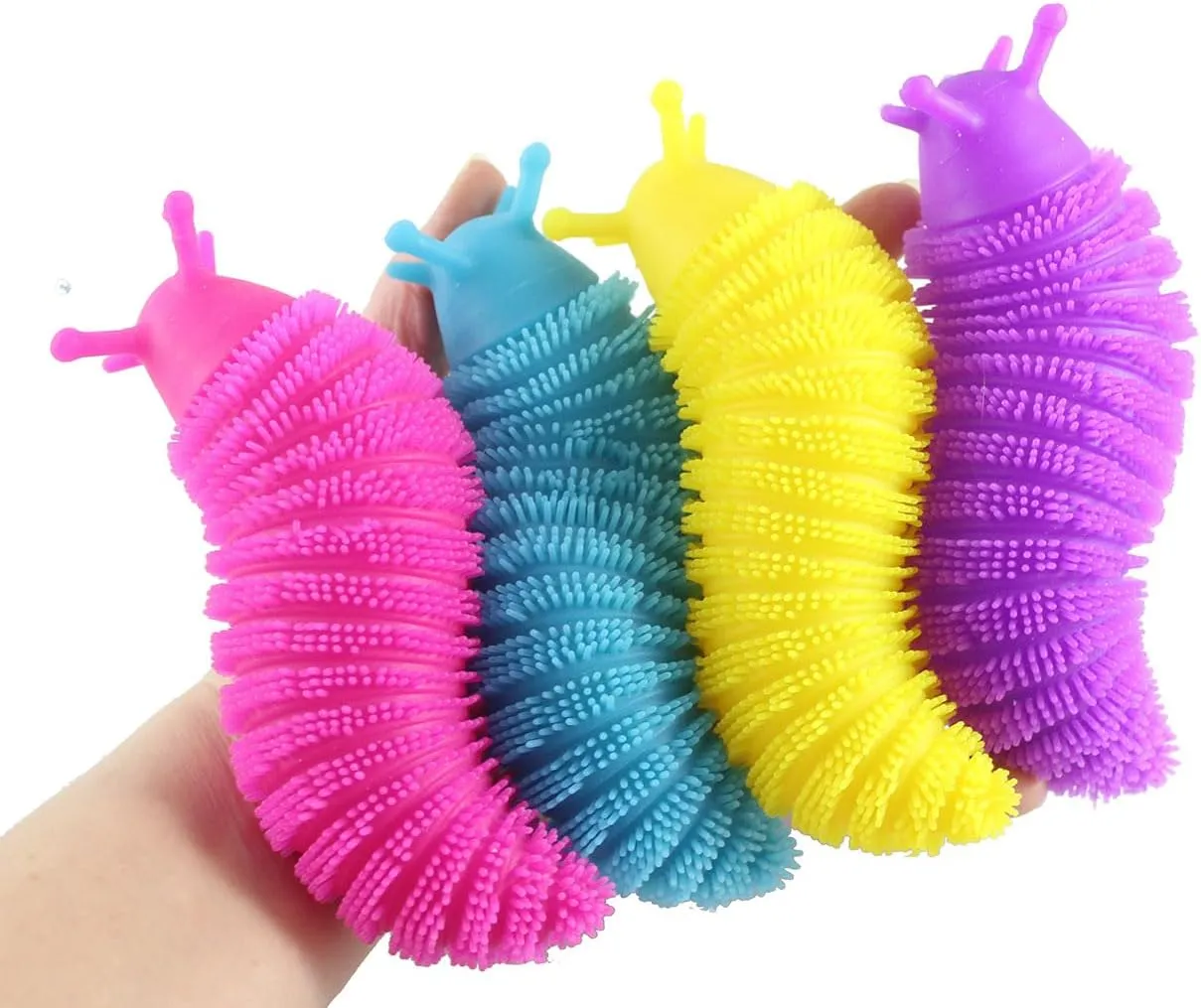Set of All 4 Puffer Slug Balls - Light Up Flashing Fidget Indoor Soft Hairy Air-Filled Sensory Ball (All 4 Colors)