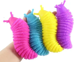 Set of All 4 Puffer Slug Balls - Light Up Flashing Fidget Indoor Soft Hairy Air-Filled Sensory Ball (All 4 Colors)