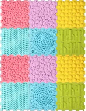 Shappy 12 Pcs Sensory Mat Floor Massage Game Mats for Kids and Adult Sensory Tiles Orthopedic Massage Autistic Children Puzzle Carpet Room Items Indoor, Multicolor