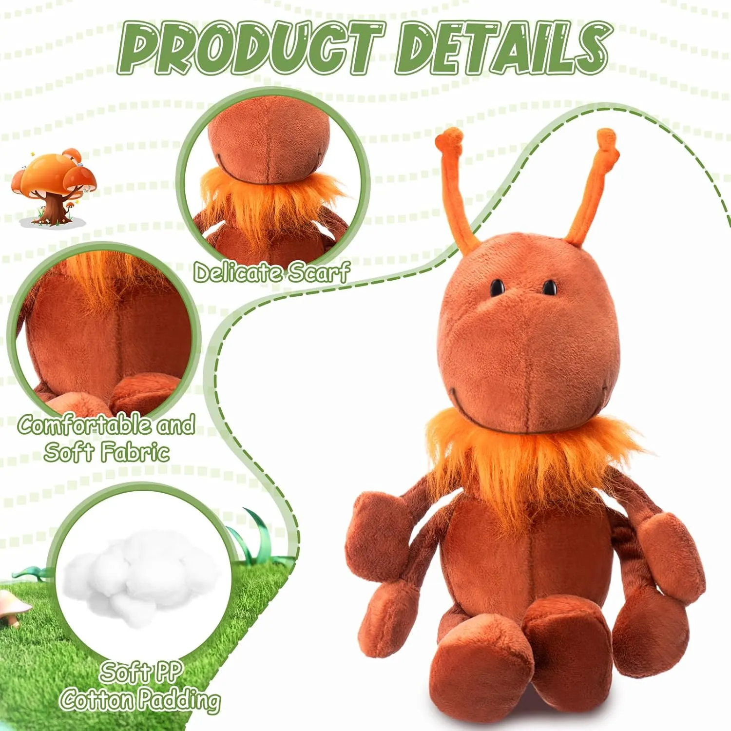 Shappy 3 Pcs Ant Plush with Scarf Cuddly Stuffed Animal Soft Plush Toy Ants Plush Doll for Birthday Holiday Party Gifts Home Nursery Decorations, 12 Inch (Reddish Brown,Gray, Black)