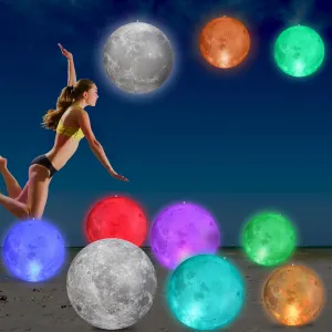 Shappy 6 Pcs 24'' 16'' Inflatable Moons with Built in LED Lights Inflatable Balls Gray PVC Science Teaching Moon Style Ball LED Inflatable Moon Hanging Decoration for Outer Space Moon Party Decor