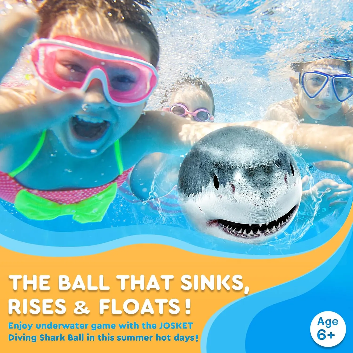 Shark Diving Ball Pool Toys for Kids Pool Games Swimming Sports Water Ball for Kids Adults Family 6 inch