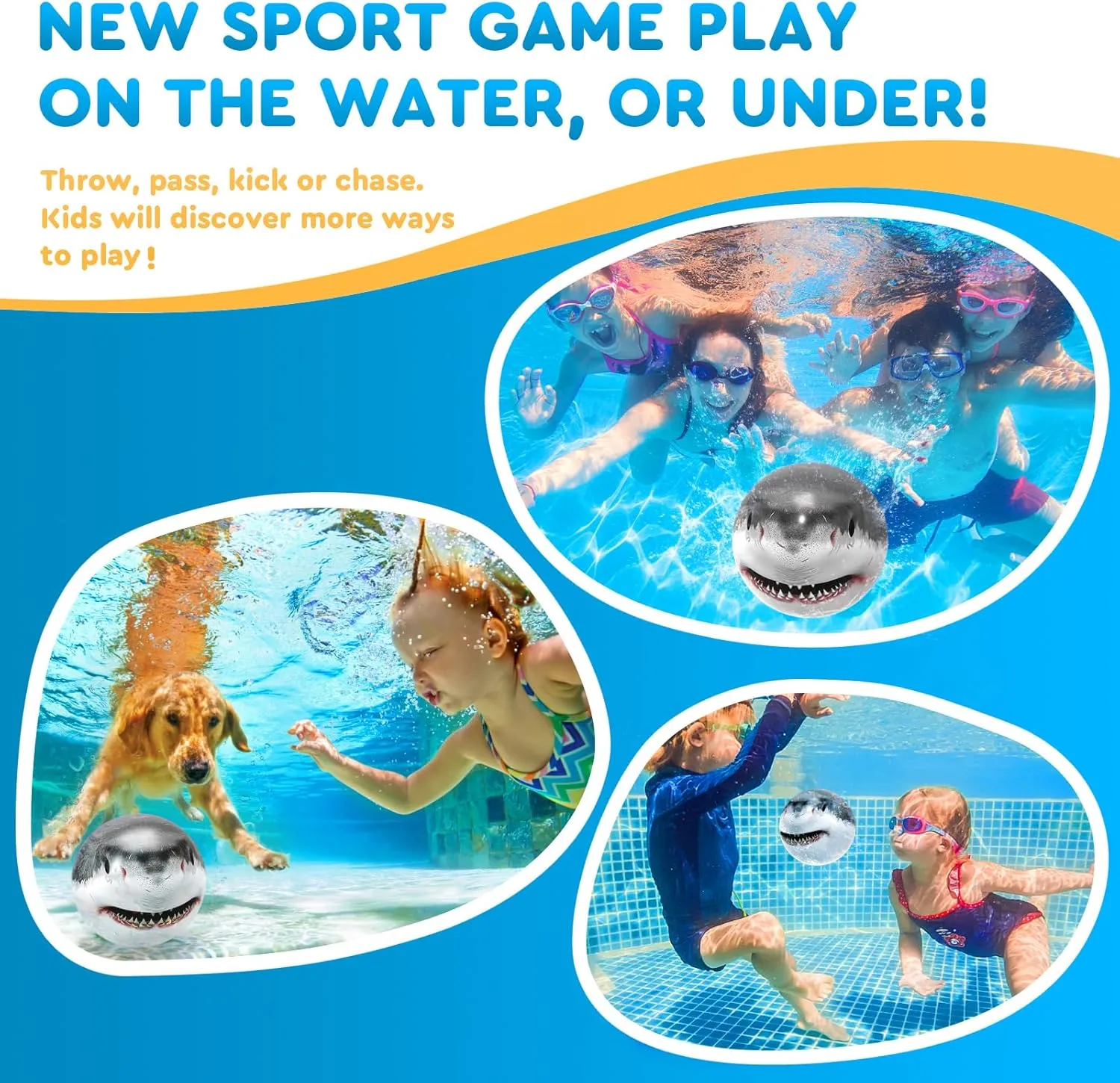 Shark Diving Ball Pool Toys for Kids Pool Games Swimming Sports Water Ball for Kids Adults Family 8.7 inch