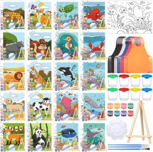 Sherr 140 Pcs 20 Set Pre Drawn Canvas Kit for Painting Craft Sip and Paint Kit for Adults Pre Printed Canvas Painting Favor for Virtual DIY Birthday Gifts Adult's Date Party(Animal)