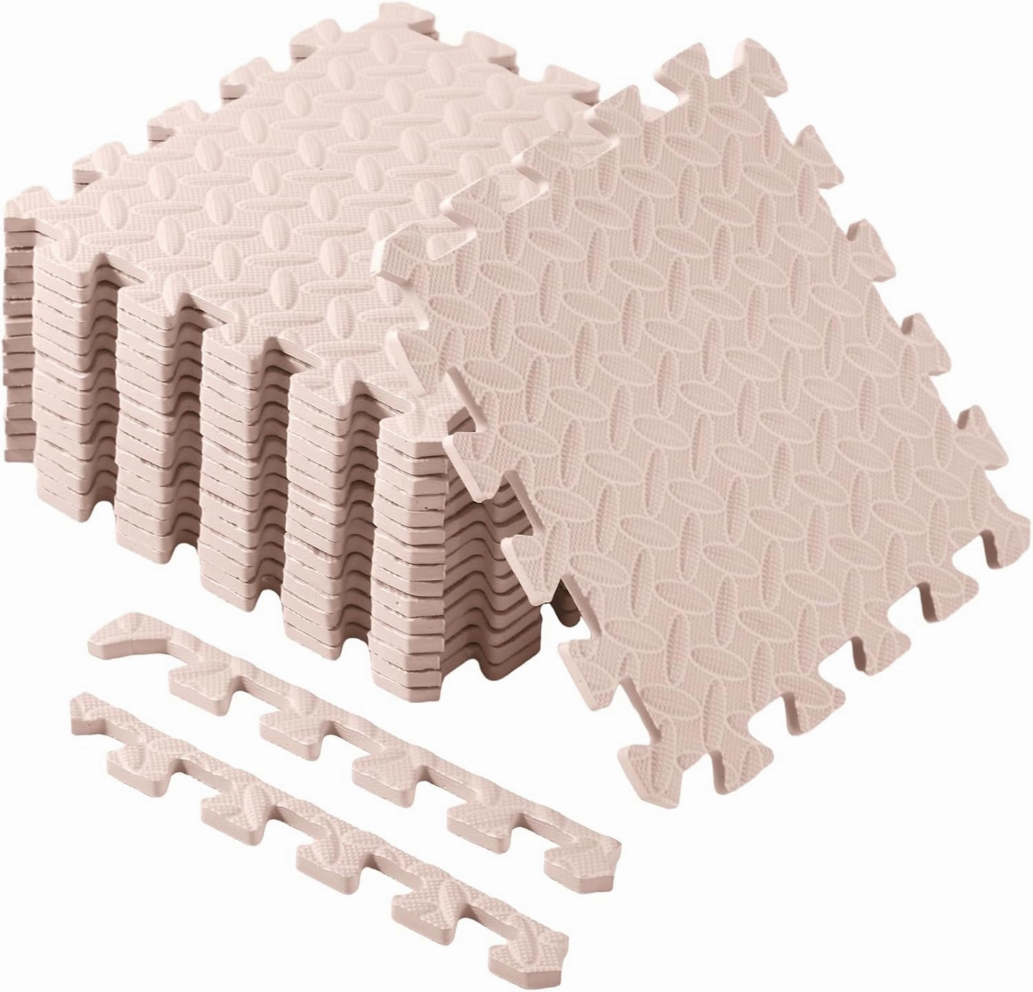 Shihanee Foam Floor Baby Tiles Foam Floor Mats Play Mats Bulk with Borders Interlocking for Kids Baby Playroom Nursery Gym (Beige,16ft)