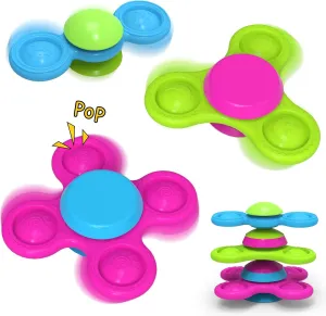 Silicone Suction Cup Spinner Baby Bath Toys for 1 Year Old Boy Girl Gifts,No Hole Stackable Baby Bath Toy 10-18 Month Toddler Sensory Spinner Travel Toys Kids High Chair Toy