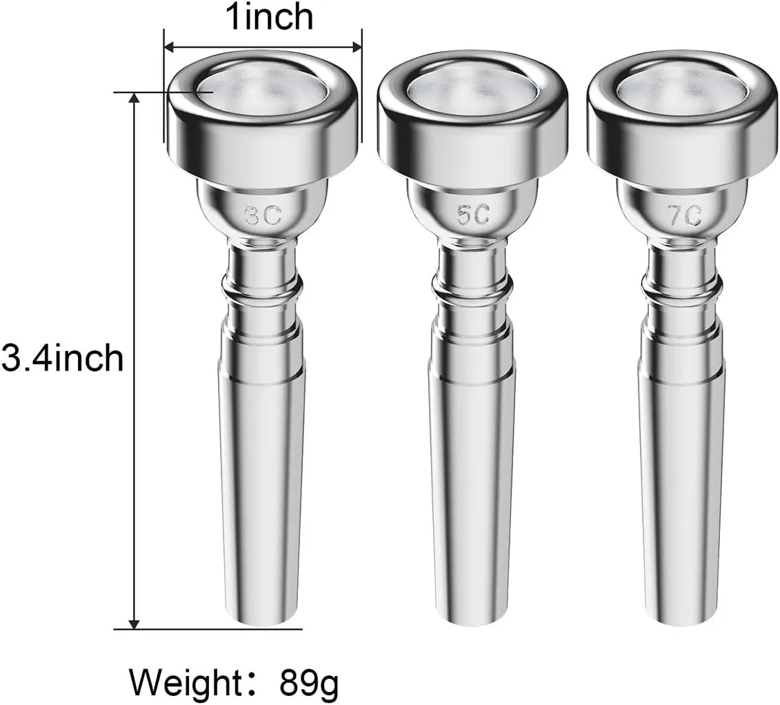 Silver Trumpet Mouthpiece 7C 5C 3C Trumpet Mouthpiece Set with Box Cleaning Cloth Compatible with Yamaha Bach Conn King Musical Instruments for Beginners and Professional Players 3Pack