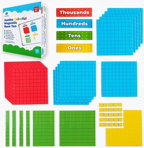 Simply magic 131 4 PCS Jumbo Colorful Magnetic Base Ten Blocks for Math   Headings - Place Value Manipulatives Magnets, Math Manipulatives, Base 10 Blocks, Counters for Kids, Classroom Must Haves