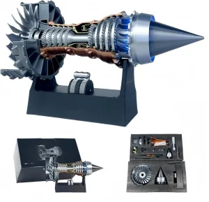 Simulation Aircraft Turbojet Engine Rotatable Model - TR900 RC Jet Engine Model Kit, Adjustable Speed (0-300 RPM), LED Light, Metal PLA & Bearings, 3D-Printed Educational Toy(Blue,Assembly Types)
