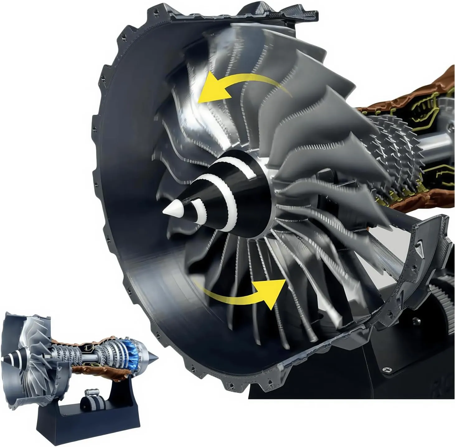 Simulation Aircraft Turbojet Engine Rotatable Model - TR900 RC Jet Engine Model Kit, Adjustable Speed (0-300 RPM), LED Light, Metal PLA & Bearings, 3D-Printed Educational Toy(Blue,Assembly Types)