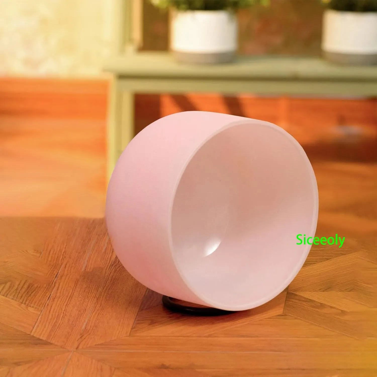 Singing Bowl 8 inch F Note Pink Color Heart Chakra Color Quartz Frosted Crystal Meditation Bowl Yoga Musical Instrument with Travel Bag Carrying Case Suede Mallet O-ring