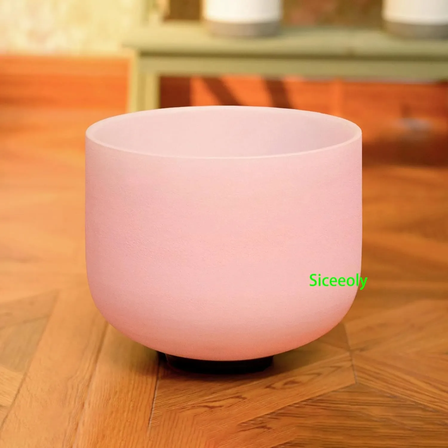 Singing Bowl 8 inch F Note Pink Color Heart Chakra Color Quartz Frosted Crystal Meditation Bowl Yoga Musical Instrument with Travel Bag Carrying Case Suede Mallet O-ring
