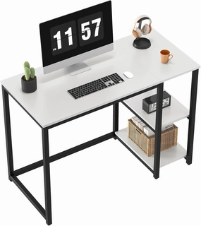 SINPAID Computer Desk 40 inches with 2-Tier Shelves Sturdy Home Office Desks with Large Storage Space Modern Gaming Desk Study Writing Laptop Table, White Desk