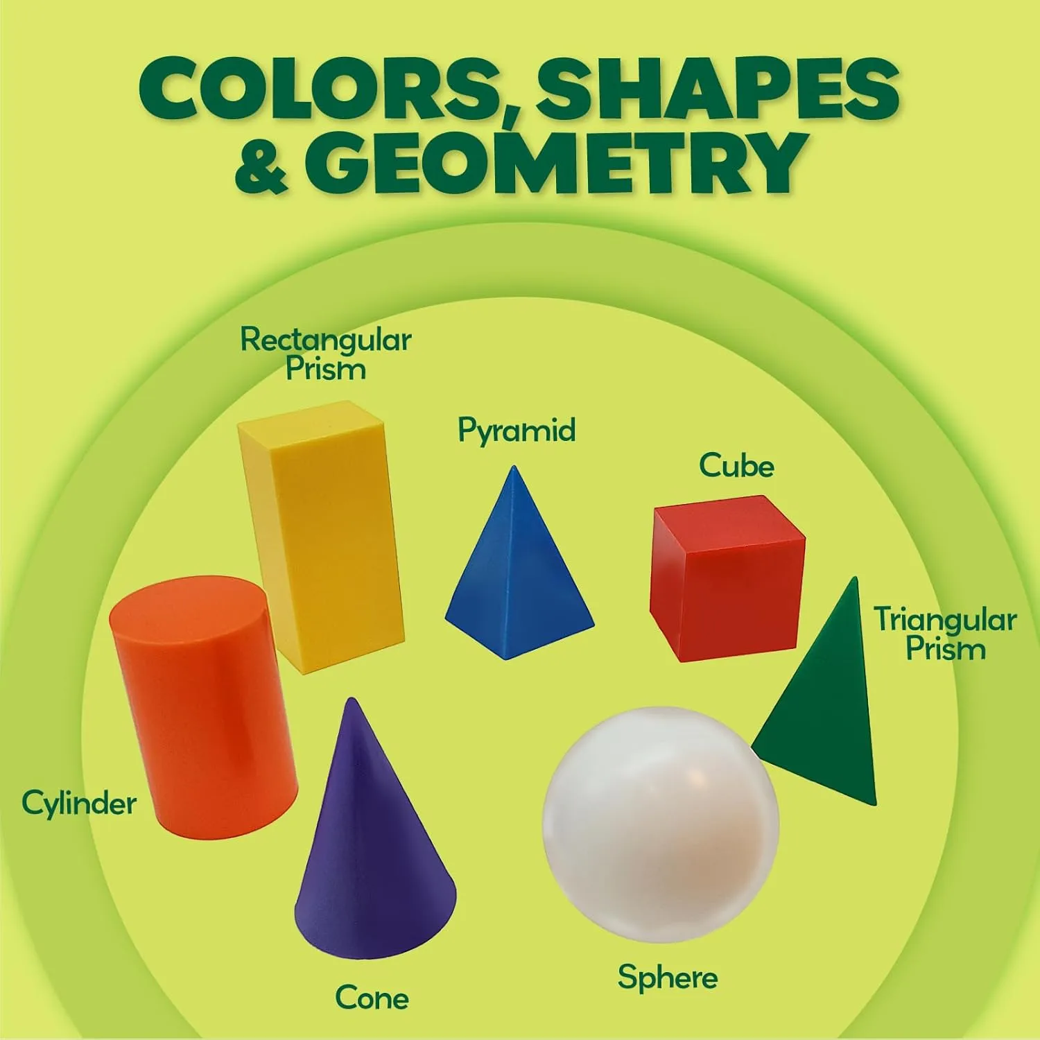Skoolzy 7 Pcs 3D Shapes for Teaching and Math Manipulatives - Geometric Shapes and Geometric Solids, Math Teacher Supplies, Shapes for Math Manipulatives Kindergarten, 3D Shapes for Geometry Games
