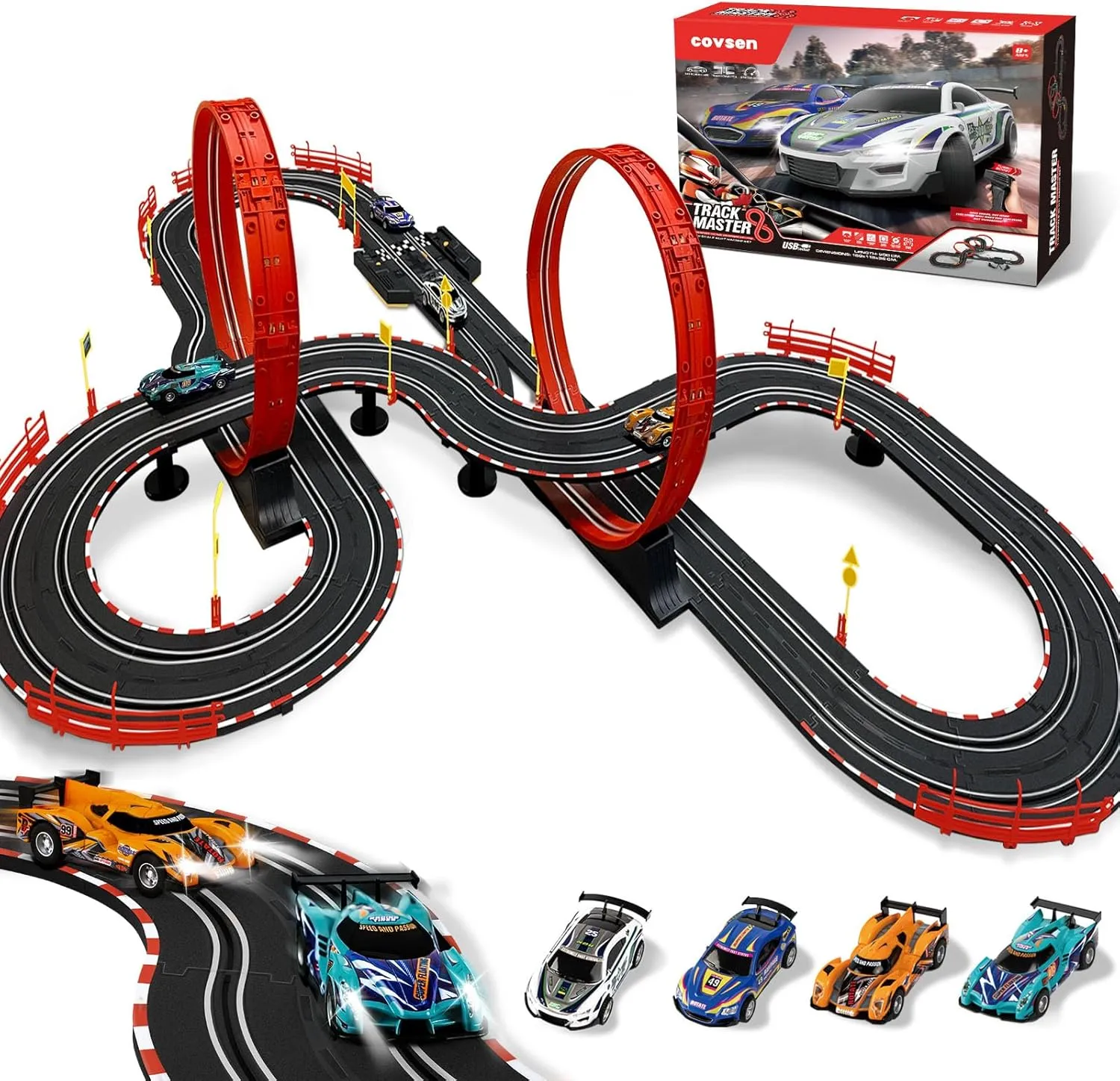 Slot Car Race Track Sets for Kids -30FT Electric Race Car Track with 4 High-Speed 1:43 Slot Cars, Lap Counter, Dual Racing Game &Multiple Types of Tracks - Christmas, Birthday Gift Toys for Ages 8-13