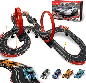 Slot Car Race Track Sets for Kids -30FT Electric Race Car Track with 4 High-Speed 1:43 Slot Cars, Lap Counter, Dual Racing Game &Multiple Types of Tracks - Christmas, Birthday Gift Toys for Ages 8-13