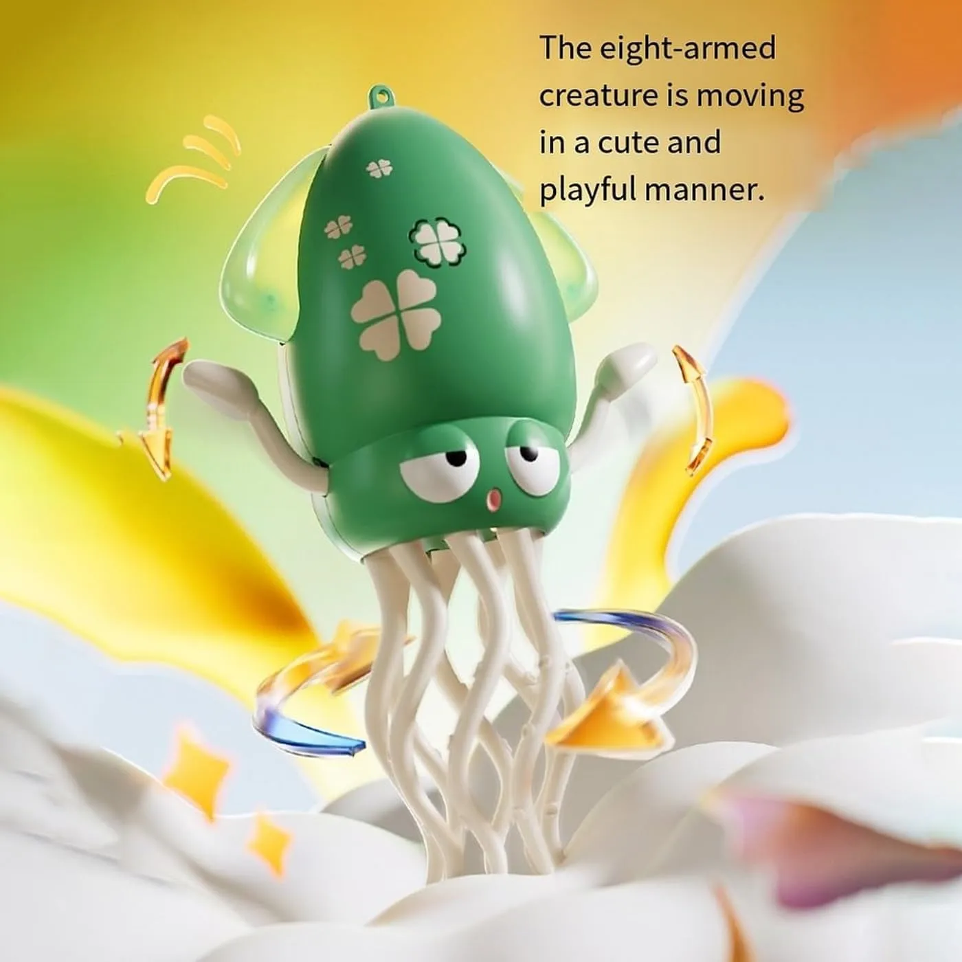 Smart Tentacle Explorer, Wiggly Wonder Octopus, Interactive Dancing Octopus Toy with LED Lights & Obstacle Avoidance, USB Rechargeable Automatic Sensing Educational Toys (Yellow Fishing Rod)