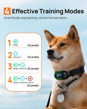 Smart Bark Collar - Rechargeable Anti Bark Training Collar with Adjustable Sensitivity Beep Vibration Shock for Large Medium Small Dogs (Black)