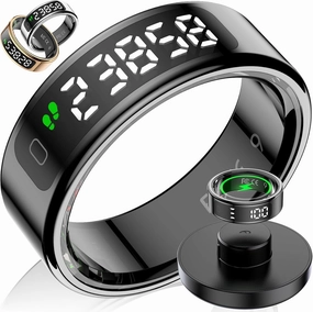 Smart Ring with LED Display Screen, Fitness Tracker Smart Rings for Women Men, Health Ring for iOS & Android, Sleep Tracker Ring Compatible with Heart Rate, SpO2, Sleep, Step (Black, 13)