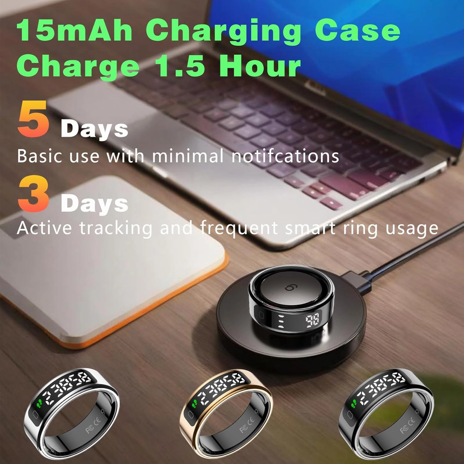 Smart Ring with LED Display Screen, Fitness Tracker Smart Rings for Women Men, Health Ring for iOS & Android, Sleep Tracker Ring Compatible with Heart Rate, SpO2, Sleep, Step (Black, 13)