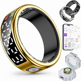 Smart Rings for Women Men, Health Fitness Tracker Ring with LED Display Screen, Sleep Tracker Rings Compatible with iOS/Android Activity Tracker/Heart Rate/SpO2/Sleep/Step