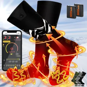 SNOW LEOPARD Heated Socks for Men Women, Rechargeable Heated Socks with APP Control Electric Socks 5000mAh Battery Heating Socks, Washable Foot Warmer for Winter Skiing Hiking Riding