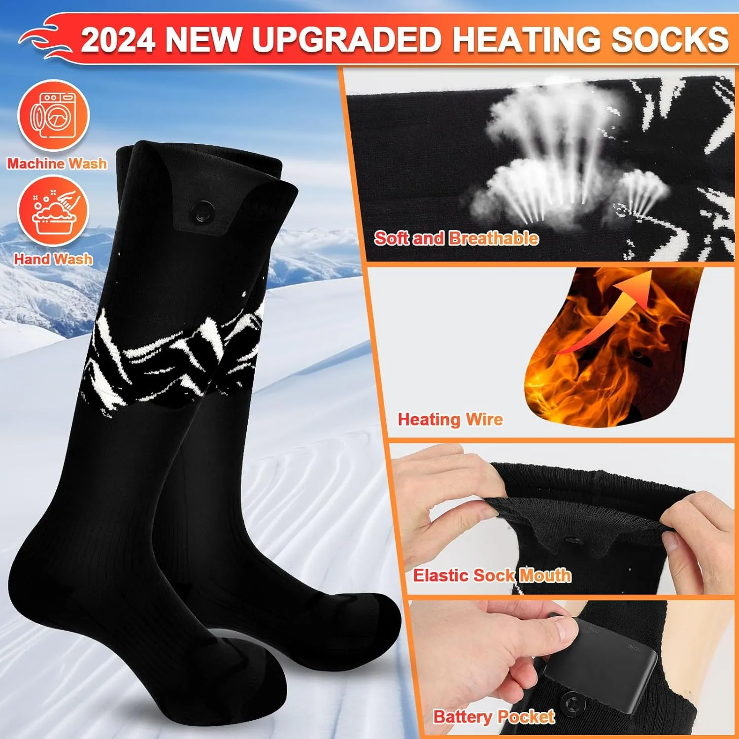 SNOW LEOPARD Heated Socks for Men Women, Rechargeable Heated Socks with APP Control Electric Socks 5000mAh Battery Heating Socks, Washable Foot Warmer for Winter Skiing Hiking Riding