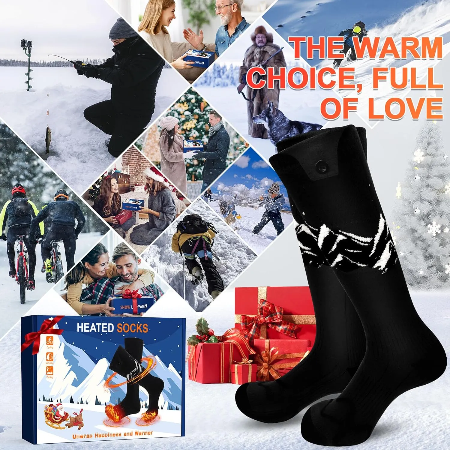 SNOW LEOPARD Heated Socks for Men Women, Rechargeable Heated Socks with APP Control Electric Socks 5000mAh Battery Heating Socks, Washable Foot Warmer for Winter Skiing Hiking Riding