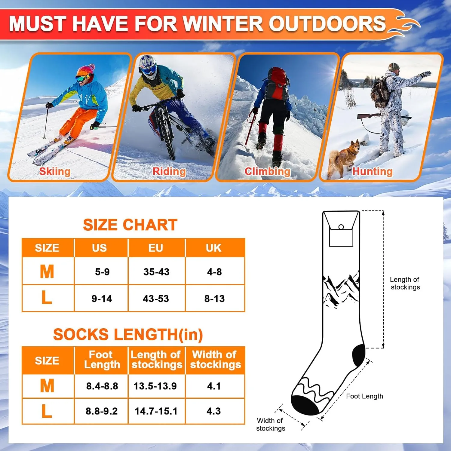 SNOW LEOPARD Heated Socks for Men Women, Rechargeable Heated Socks with APP Control Electric Socks 5000mAh Battery Heating Socks, Washable Foot Warmer for Winter Skiing Hiking Riding