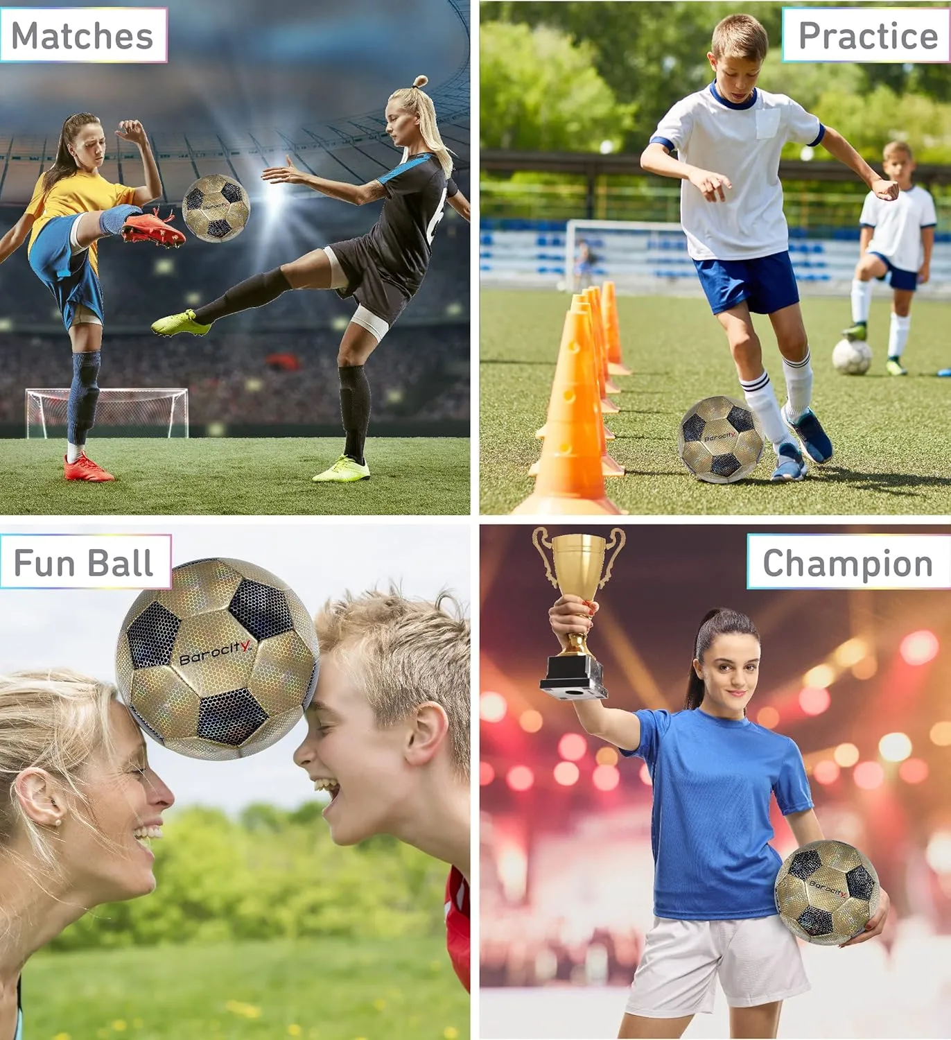 Soccer Ball - Premium Boy and Girl Official Match Ball with Cool Reflective Iridescent Rainbow Hex Pattern, Durable, Indoor, Outdoor, Training, Practice, Playtime and Games