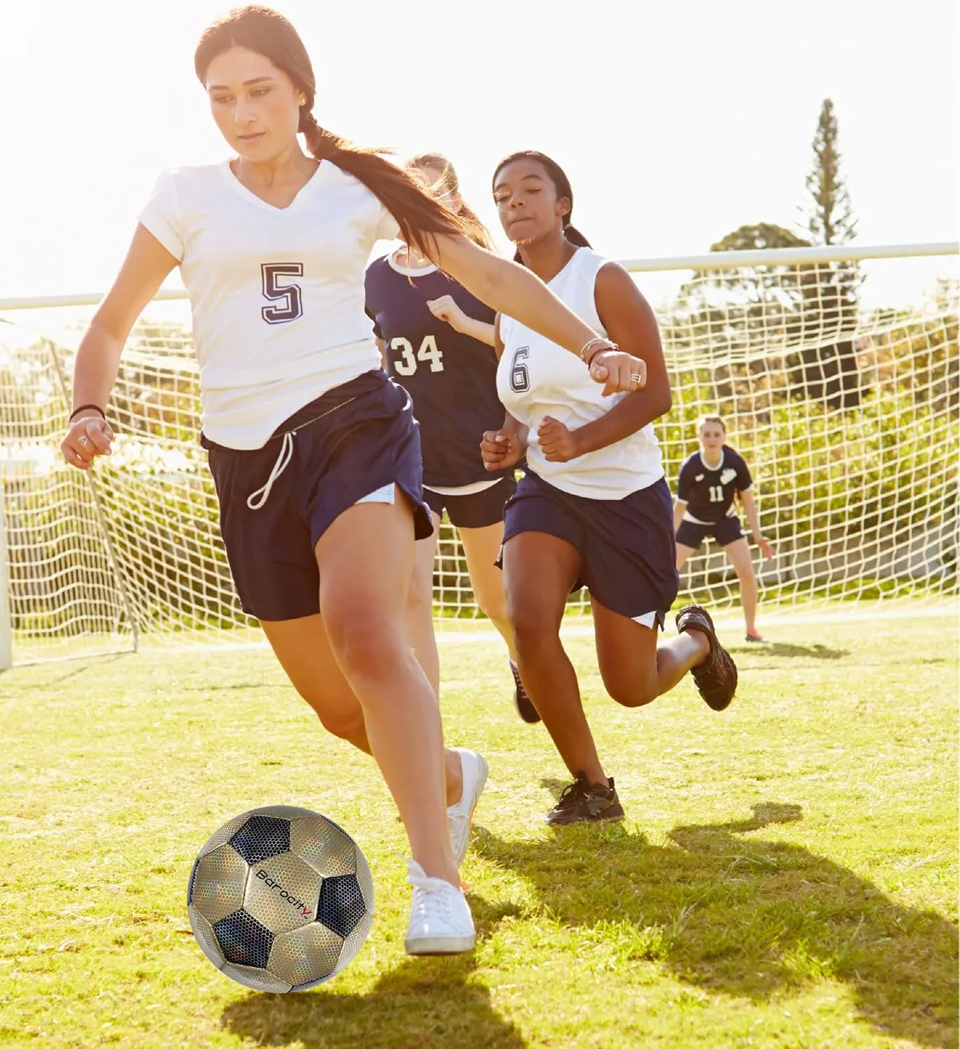 Soccer Ball - Premium Boy and Girl Official Match Ball with Cool Reflective Iridescent Rainbow Hex Pattern, Durable, Indoor, Outdoor, Training, Practice, Playtime and Games