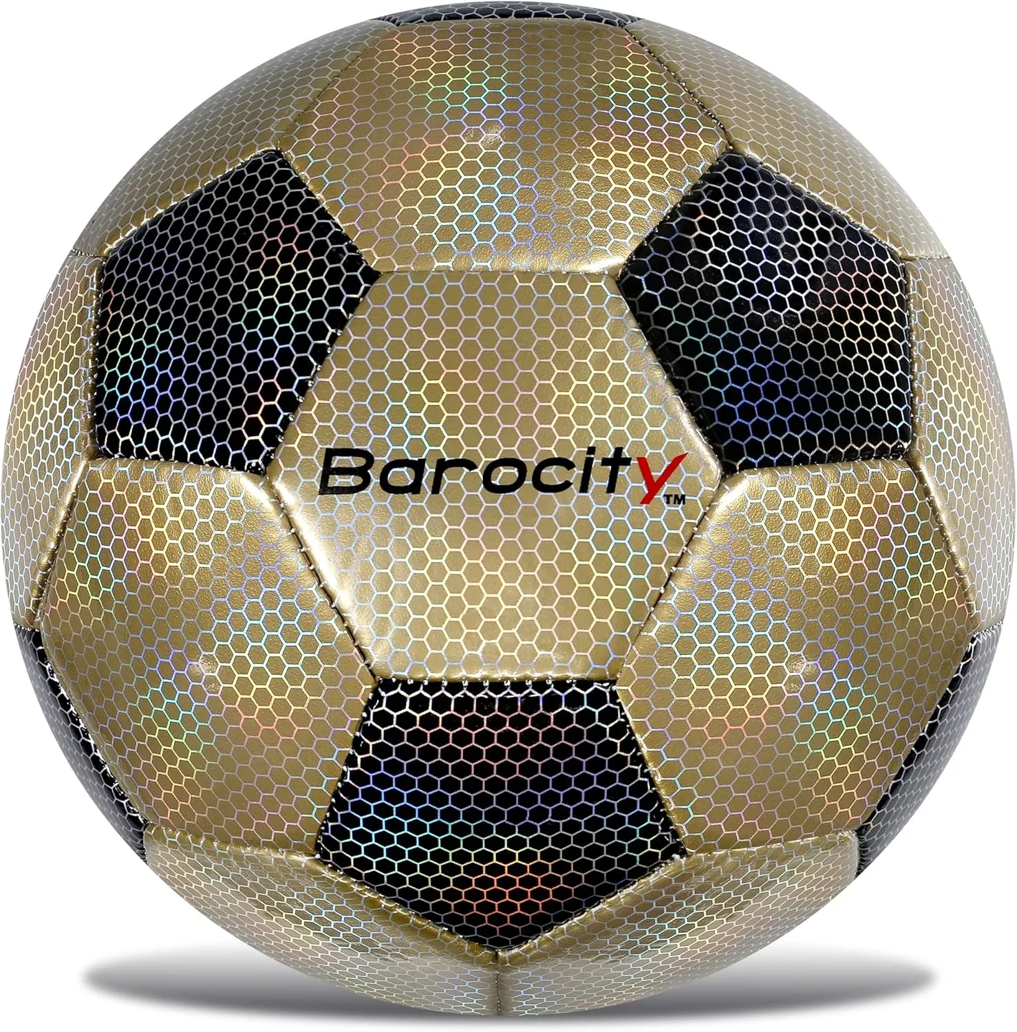 Soccer Ball - Premium Boy and Girl Official Match Ball with Cool Reflective Iridescent Rainbow Hex Pattern, Durable, Indoor, Outdoor, Training, Practice, Playtime and Games