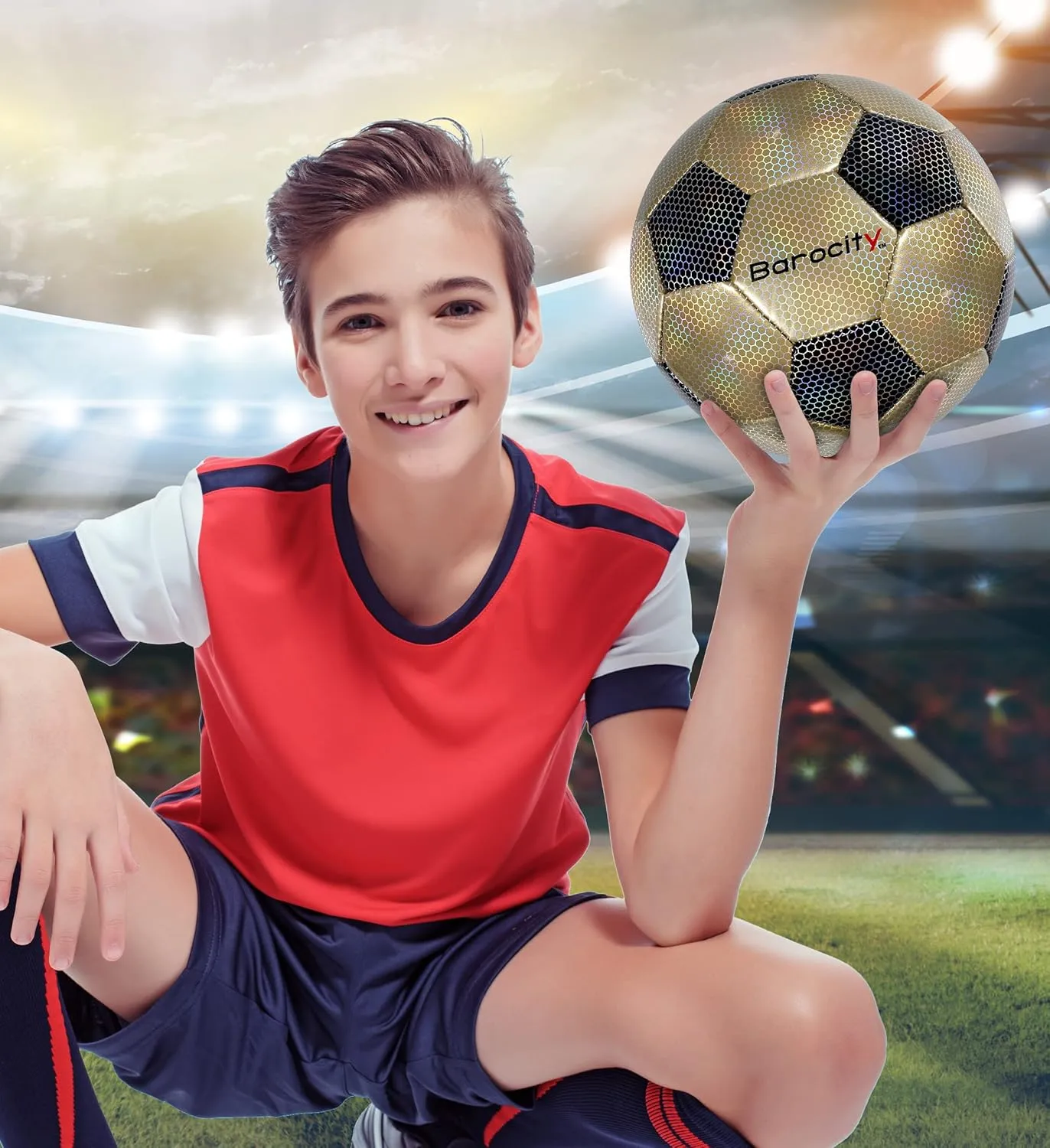 Soccer Ball - Premium Boy and Girl Official Match Ball with Cool Reflective Iridescent Rainbow Hex Pattern, Durable, Indoor, Outdoor, Training, Practice, Playtime and Games