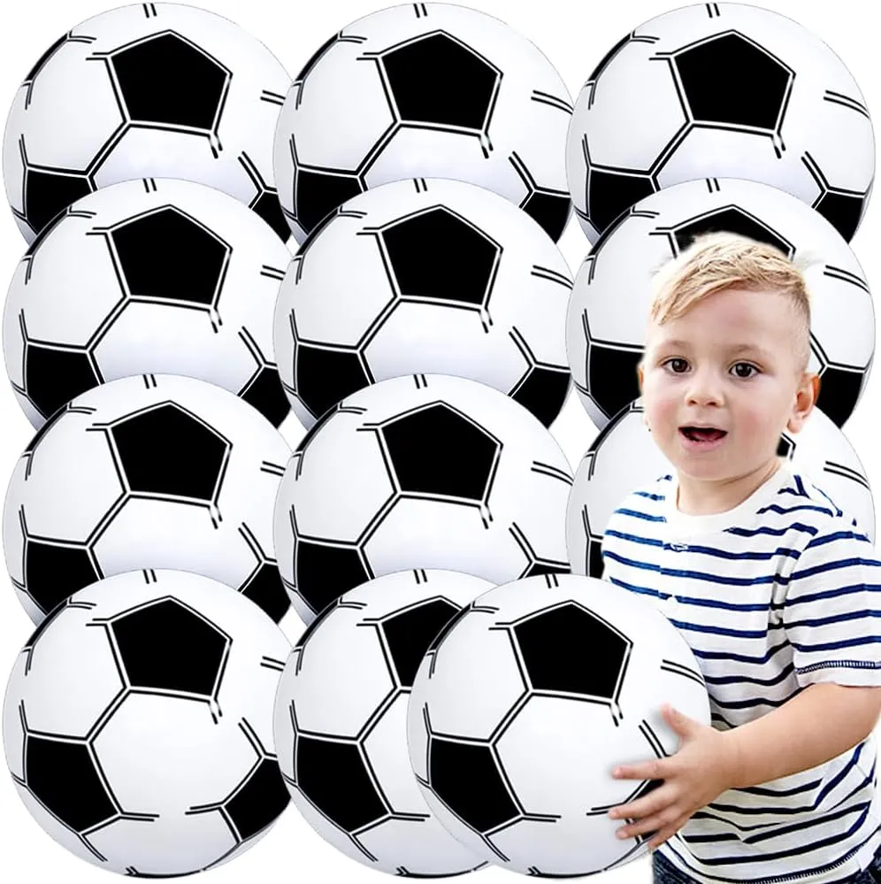 Soccer Beach Balls for Kids: 12 Pack Inflatable Beach Ball Bulk Pool Hawaiian Tropical - 16 Inch Soccer Theme Party Decorations Favors