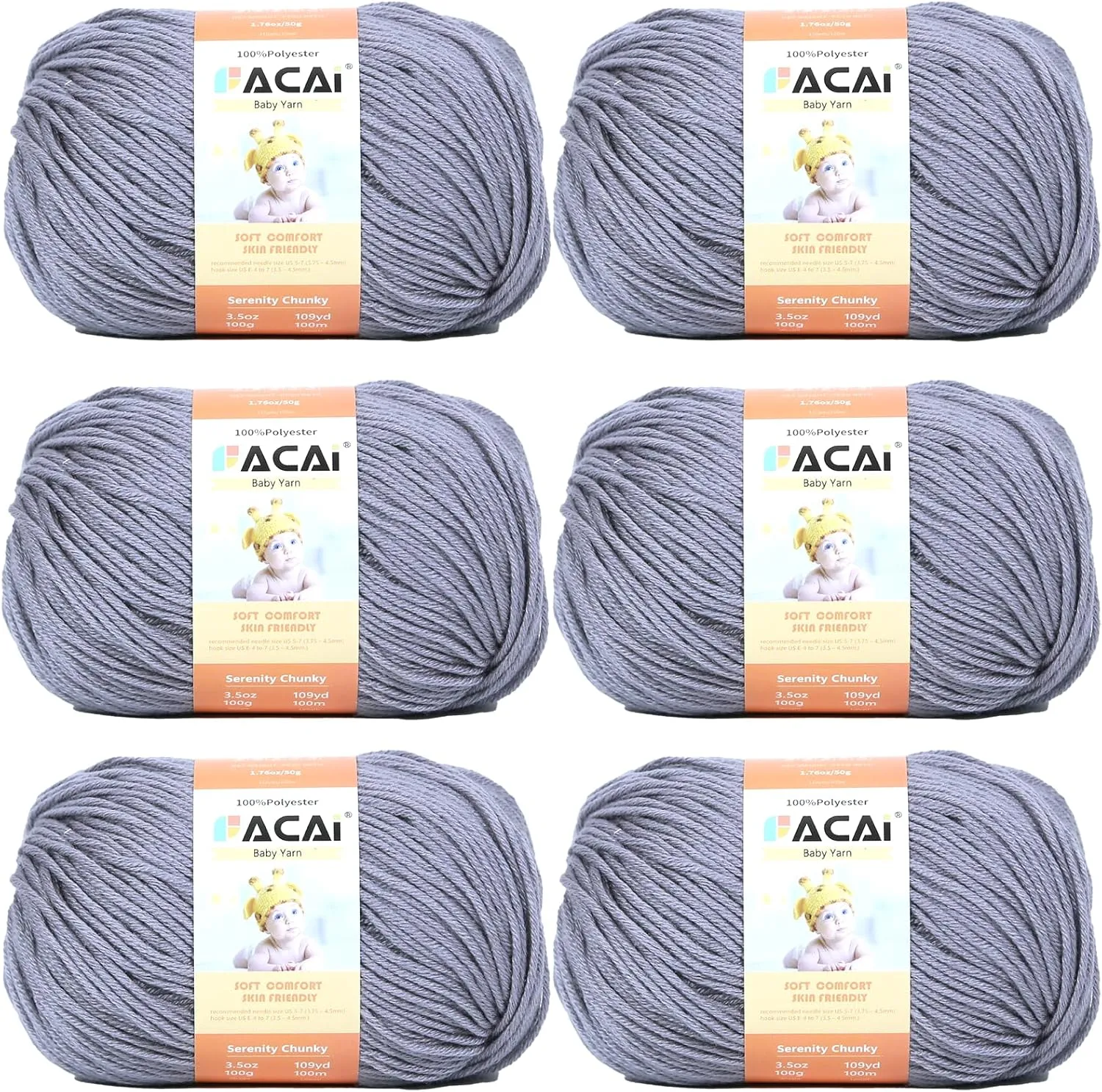 Soft Baby Yarn for Knitting100% Acrylic, 50 oz 110 Yards per Ball, Perfect for Baby Soft Knitting Projects (6, Smoky Grey)