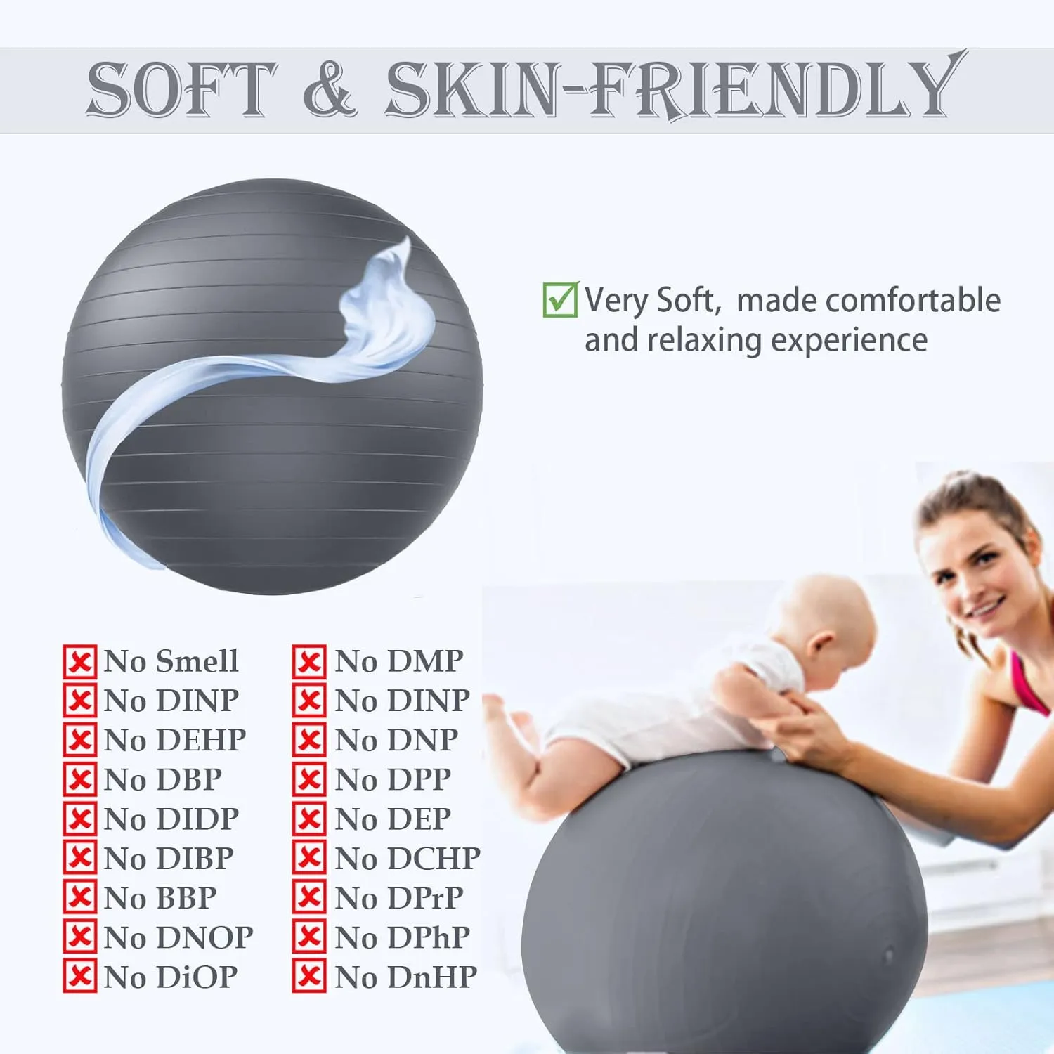 Soft Exercise ball, Anti-Burst Yoga Ball Chair Supports 2200lbs, Stability Swiss Ball w/ Pump for Pregnancy Birthing, Excersize, Workout, Fitness, Balance, Gym, Physio, Abs (Office & Home & School)
