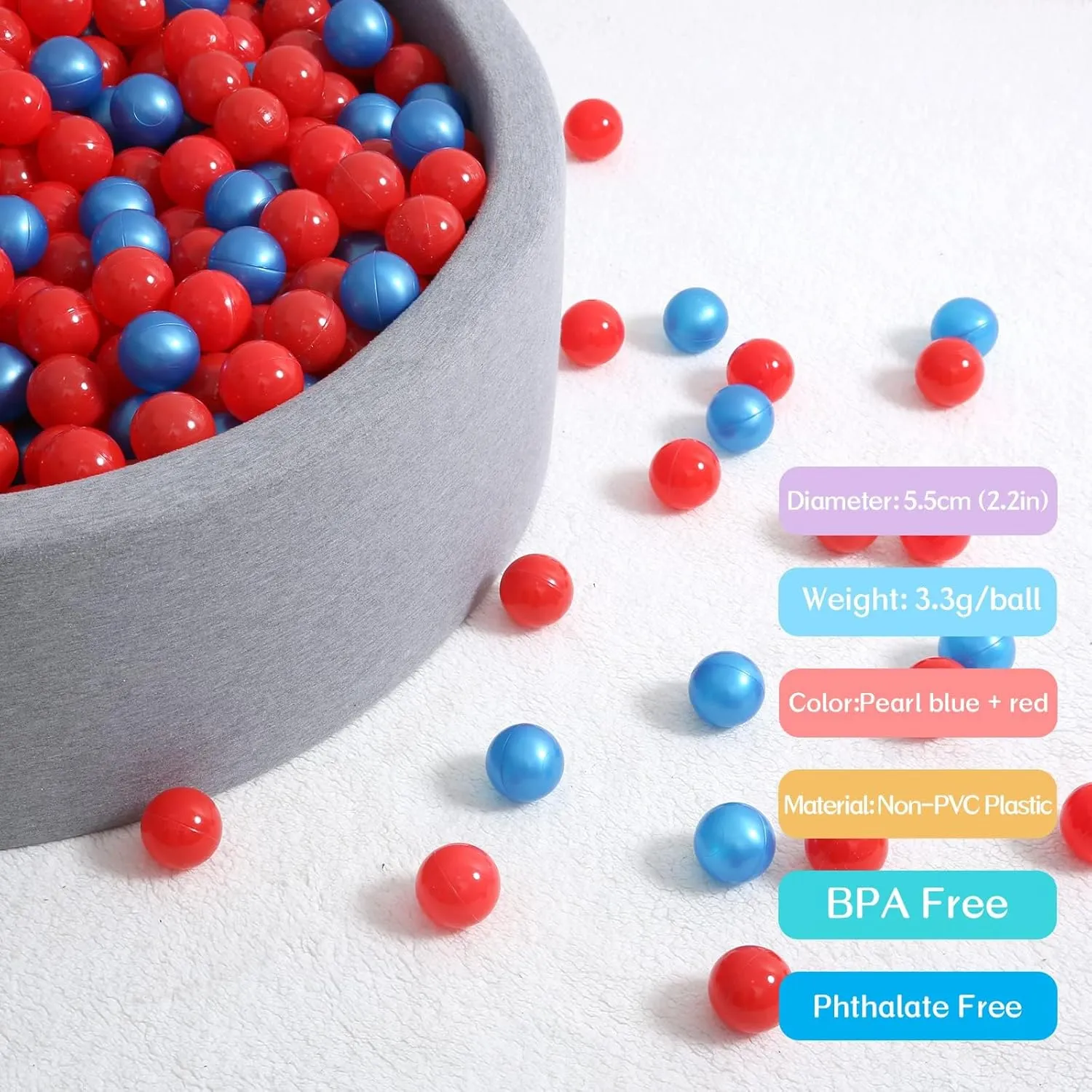Soft Play Ball Pit Balls - Crush Proof Plastic Balls for Ball Pit Pack of 100pcs Set for Toddlers Ball Pool Playtent Tunnels with Reusable Storage Bag - 2.16 Inch