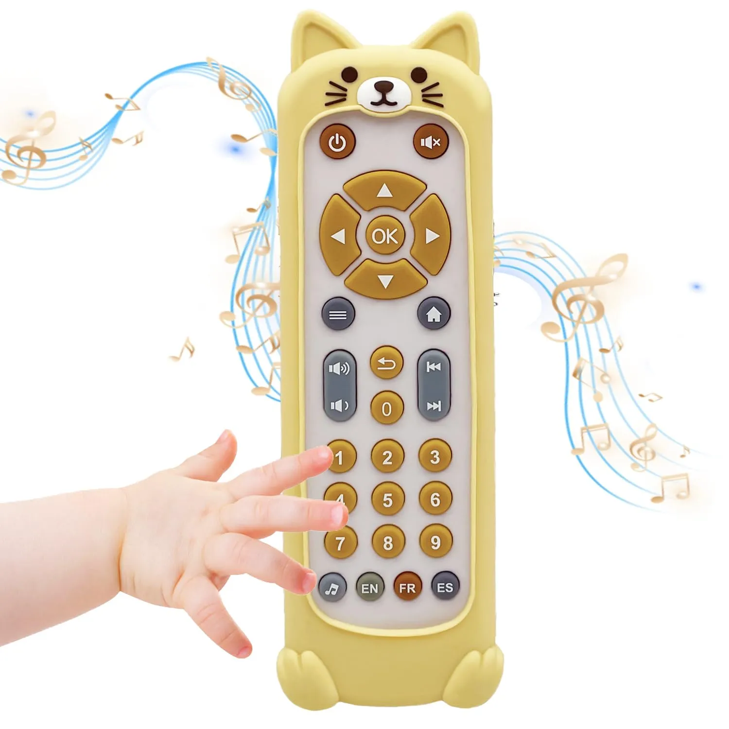 Soft Silicone Musical Teething Toys for Toddlers, Babies, Boys, Girls, 6-12 Months Baby Remote Control Shape Molar Teether Chew Toys Set Gift (Cat)